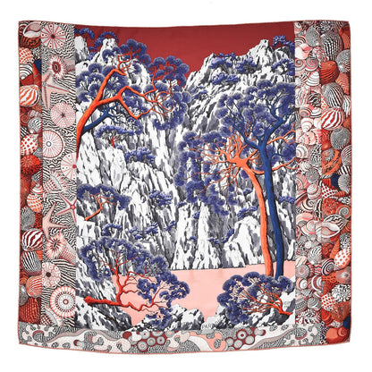 Hermes Silk Sieste Au Paradis Scarf 90 Rouge H Bleu Nuit Corail 1 of 7