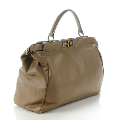 Fendi Vitello Suede Large Peekaboo Iconic Satchel Nocciola Black 3 of 8