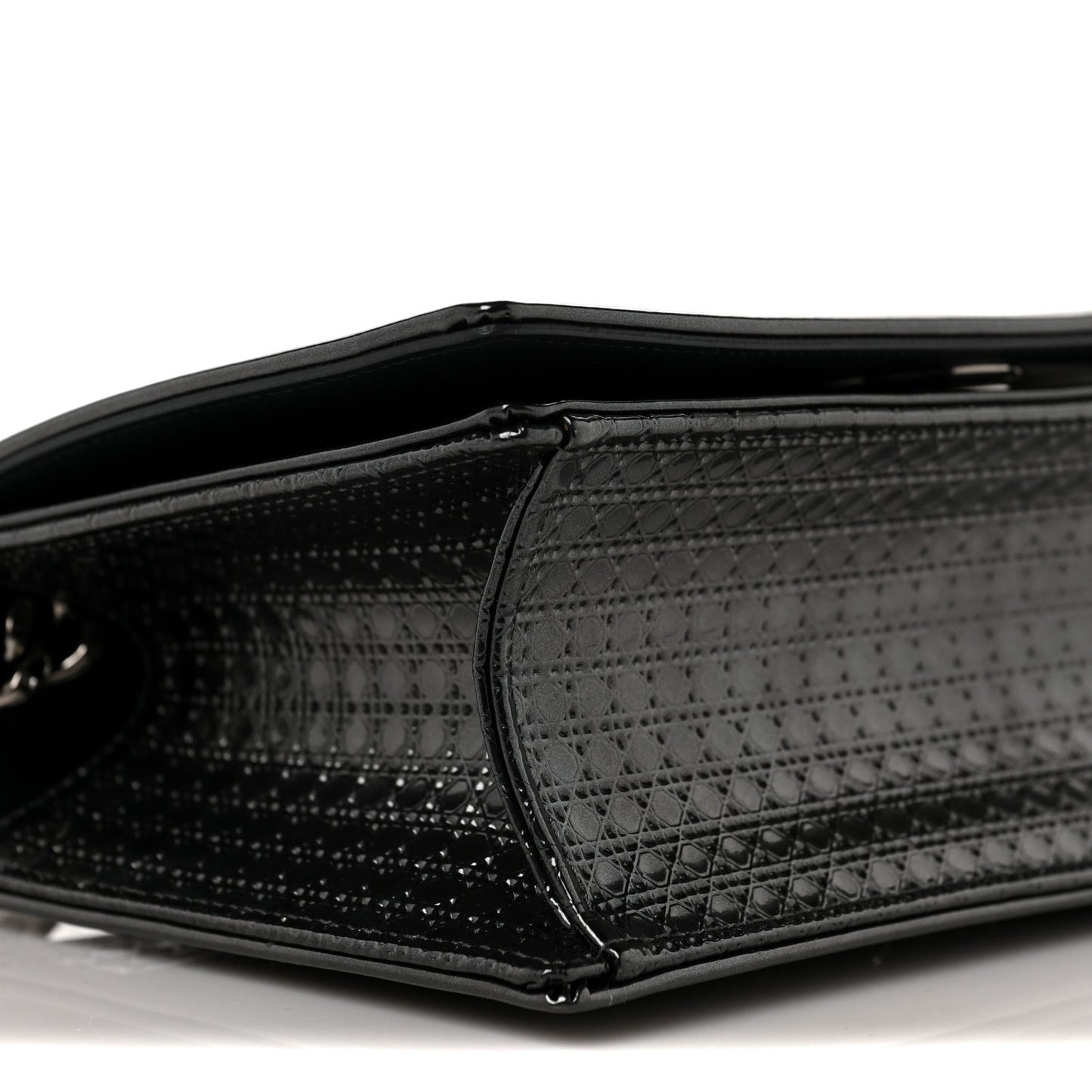 Metallic Patent Micro-Cannage Small Diorama Flap Bag Onyx Black