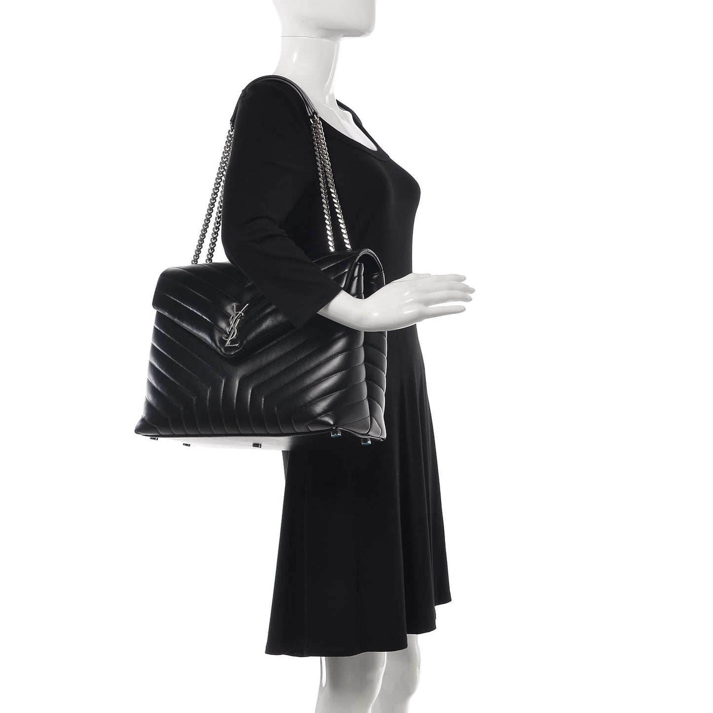 Calfskin Y Quilted Monogram Large Loulou Chain Satchel Black