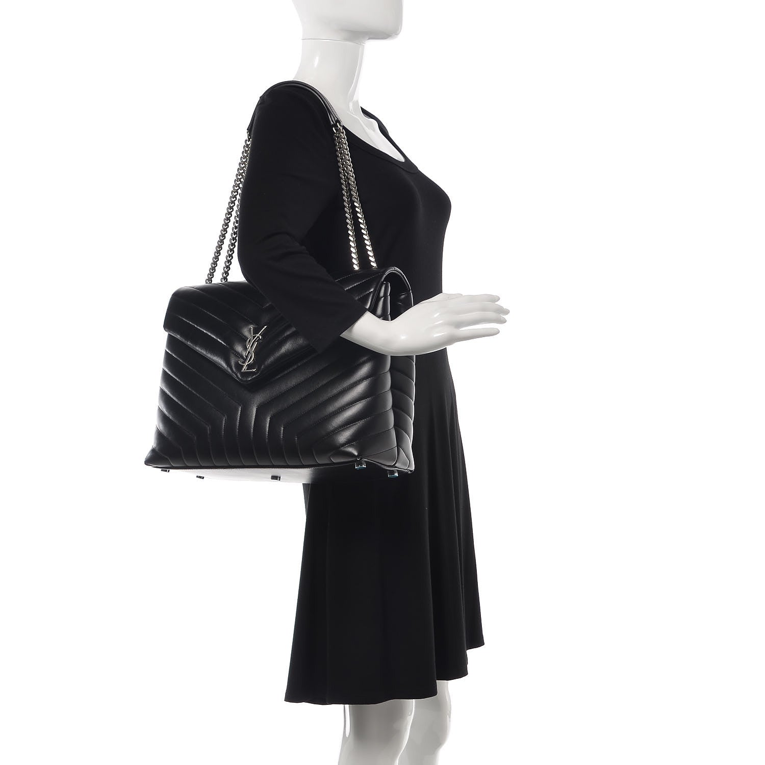 Saint Laurent Calfskin Y Quilted Monogram Large Loulou Chain Satchel Black 2 of 7