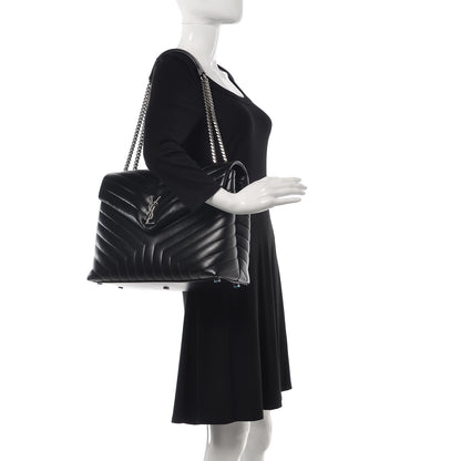 Saint Laurent Calfskin Y Quilted Monogram Large Loulou Chain Satchel Black 2 of 7