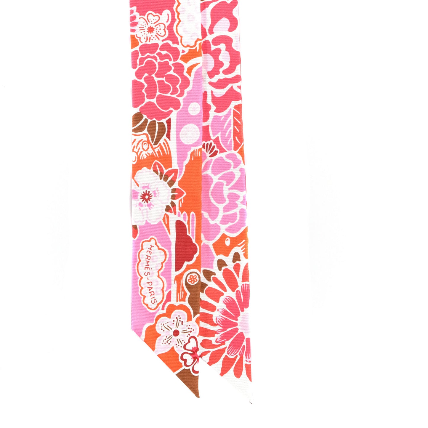 Silk Bingata Twilly Fuchsia Corail Brun