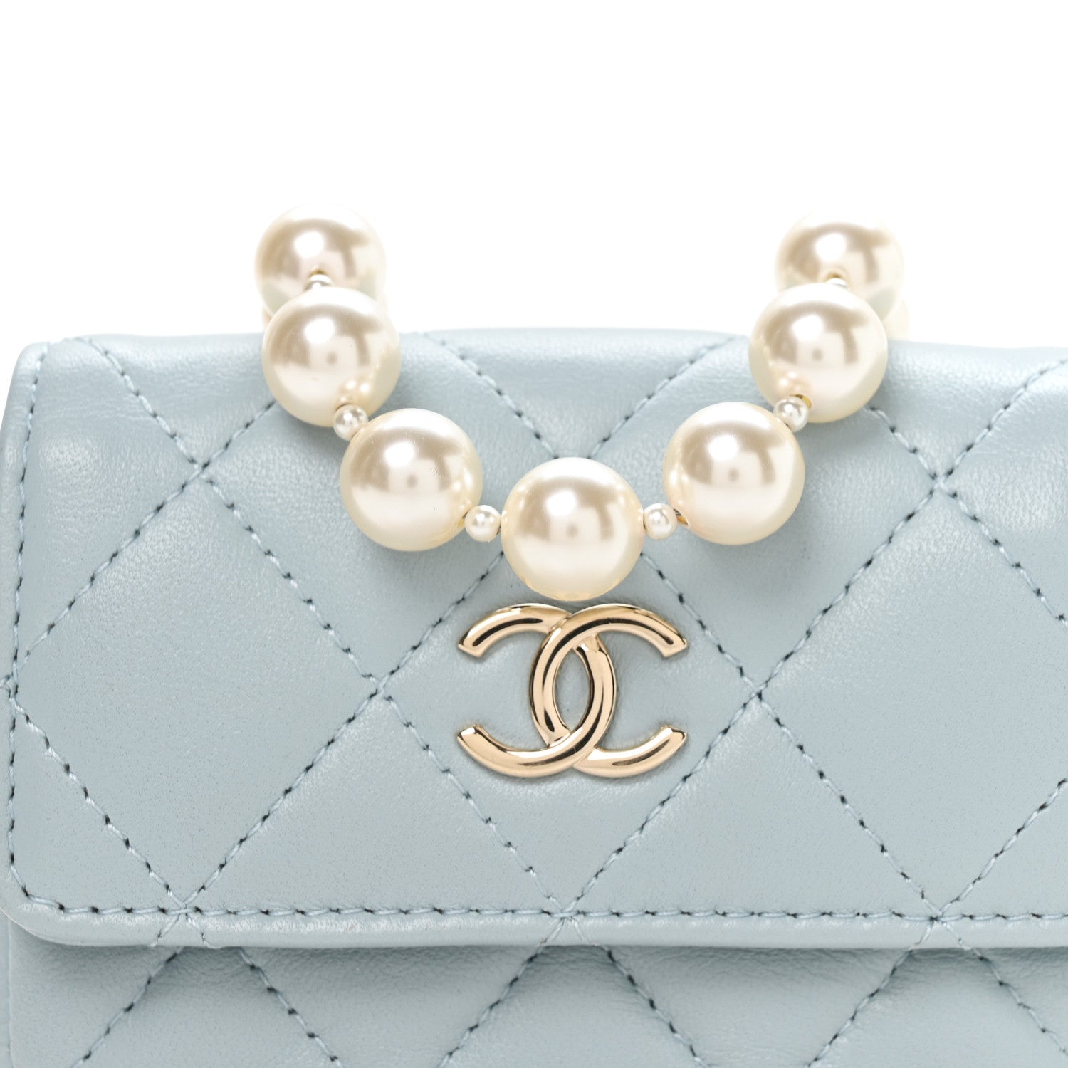 Chanel Lambskin Quilted Pearl Chain Belt Bag Light Blue 8 of 10
