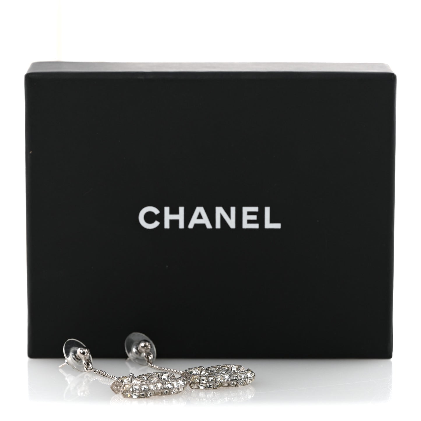 Baguette Crystal CC Drop Earrings Silver