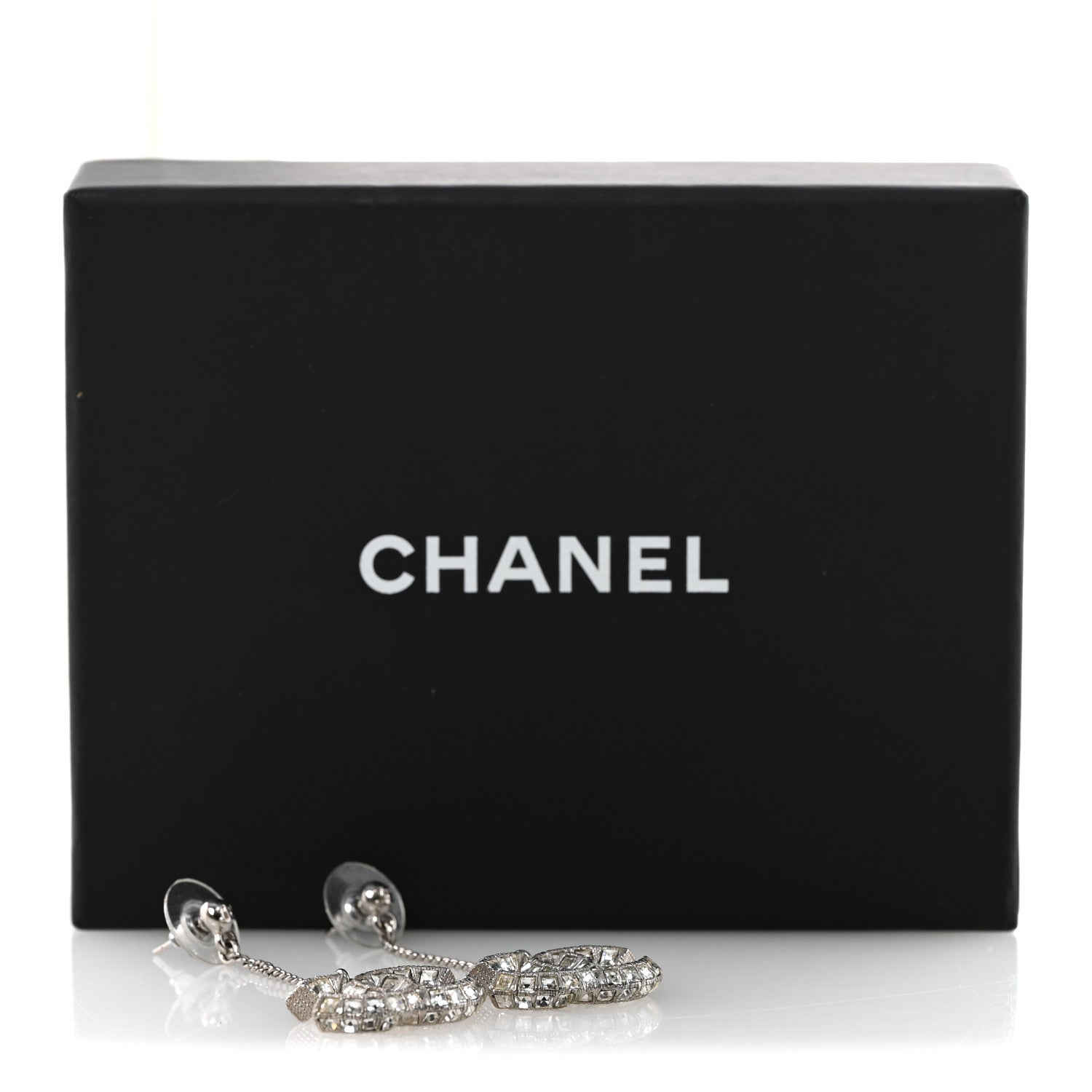 Chanel Baguette Crystal CC Drop Earrings Silver 4 of 4