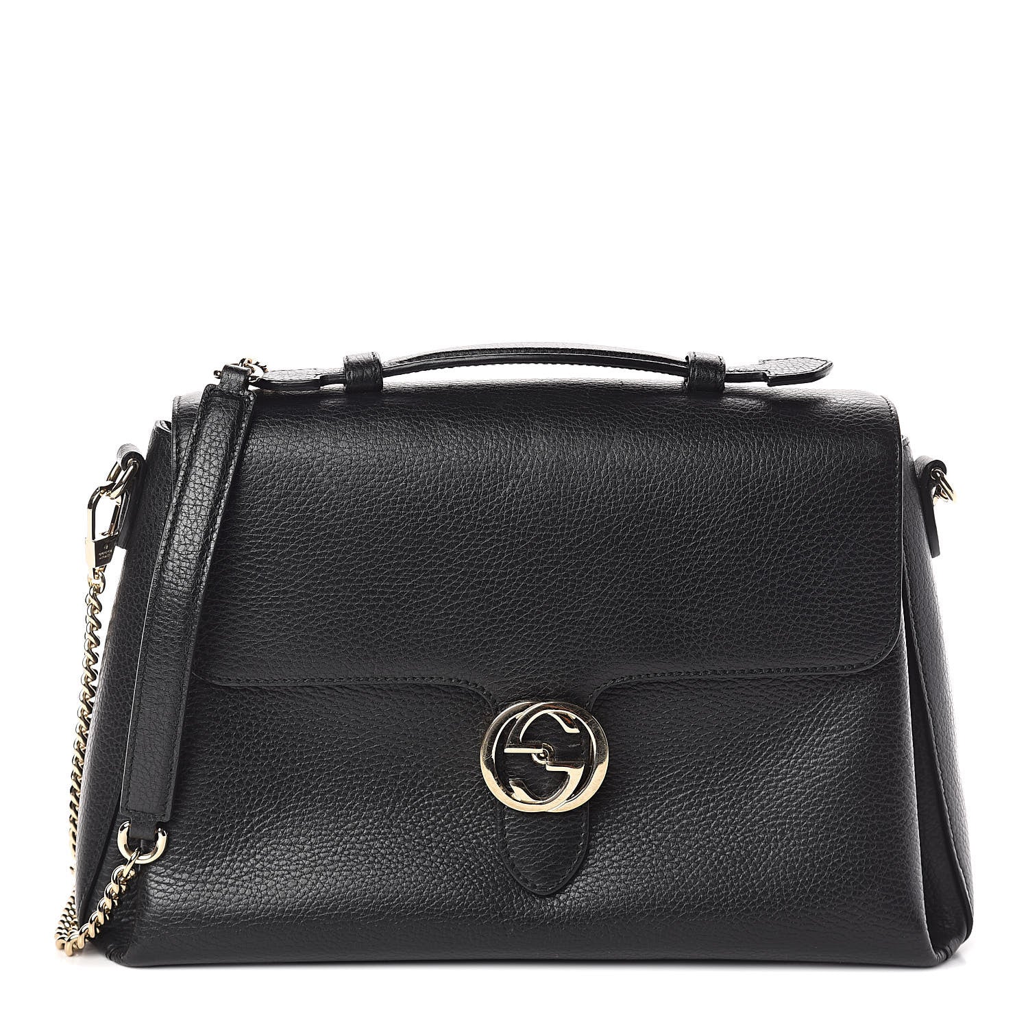 Gucci Dollar Calfskin Medium Interlocking G Top Handle Shoulder Bag Black 1 of 9