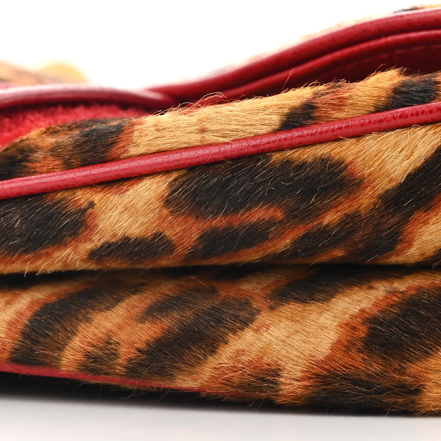 Pony Hair Leopard Saddle Bag Red