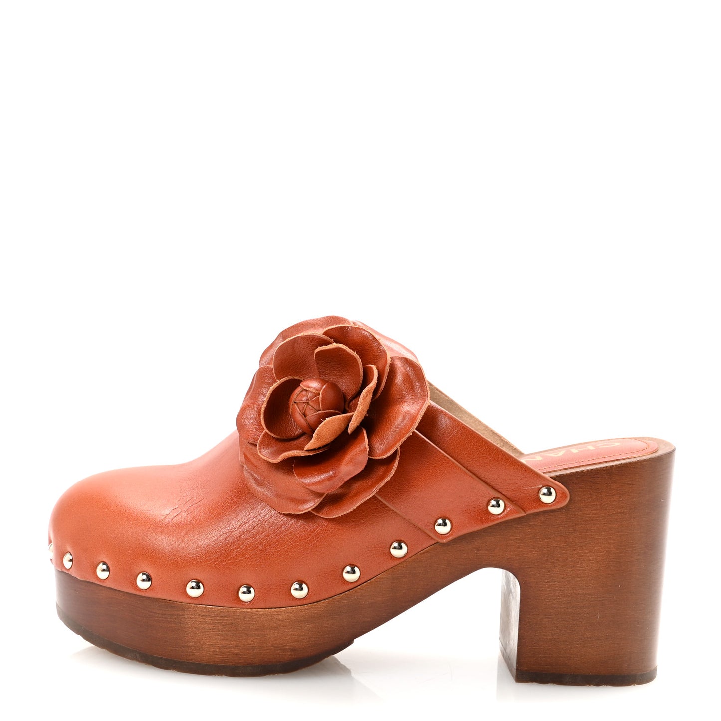 Calfskin Camellia Clogs 38 Brown