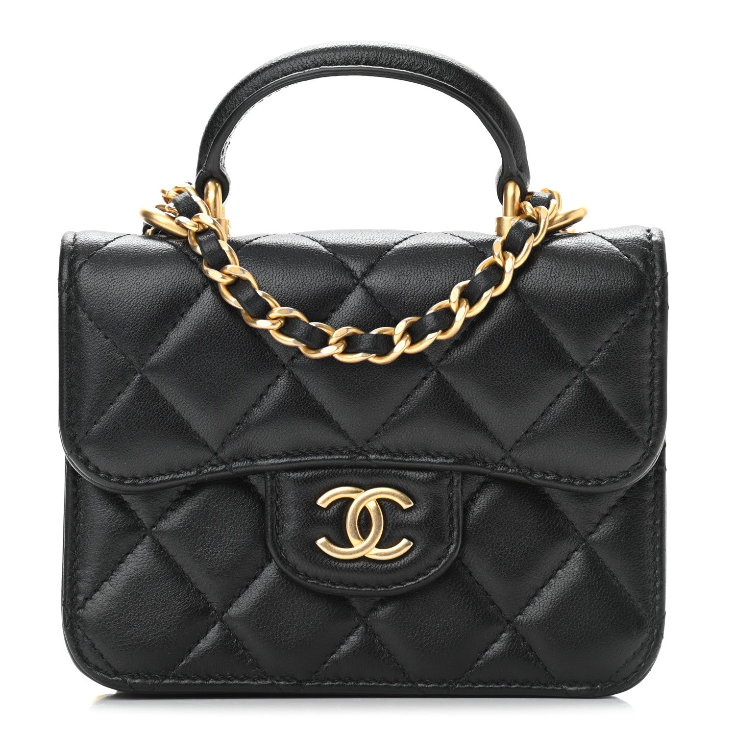 Chanel Lambskin Quilted Top Handle Flap Coin Purse With Chain Black 1 of 12