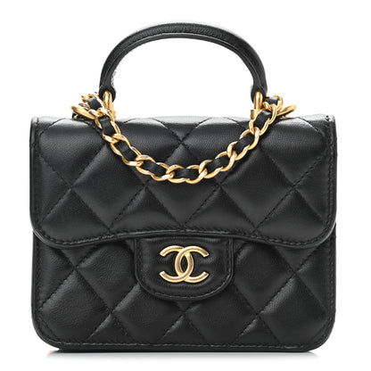 Chanel Lambskin Quilted Top Handle Flap Coin Purse With Chain Black 1 of 12