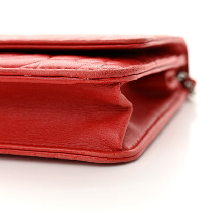 Chanel Lambskin Camellia Embossed Wallet on Chain WOC Red 11 of 20