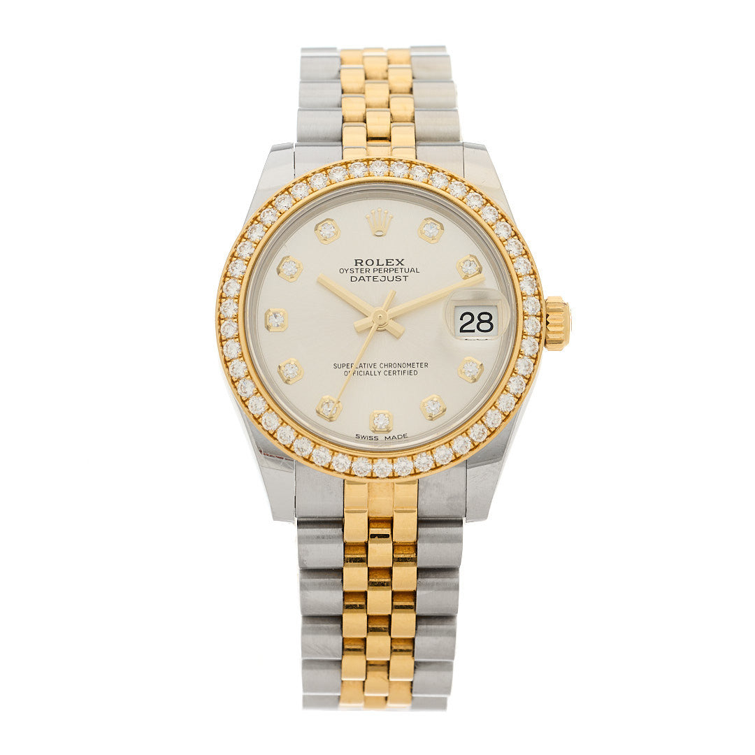 Stainless Steel 18K Yellow Gold Diamond 31mm Oyster Perpetual Datejust Watch Silver 178383