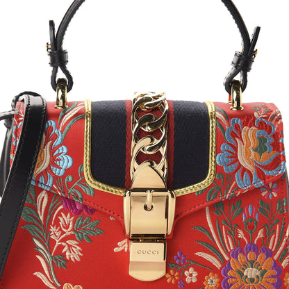 Gucci Jacquard Floral Mini Sylvie Top Handle Bag Red Multicolor Black 10 of 10