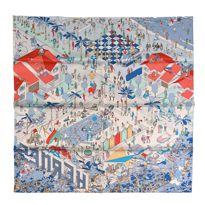 Hermes Silk On The Beach Scarf 90 Gris Argent Bleu Grenadine 1 of 4