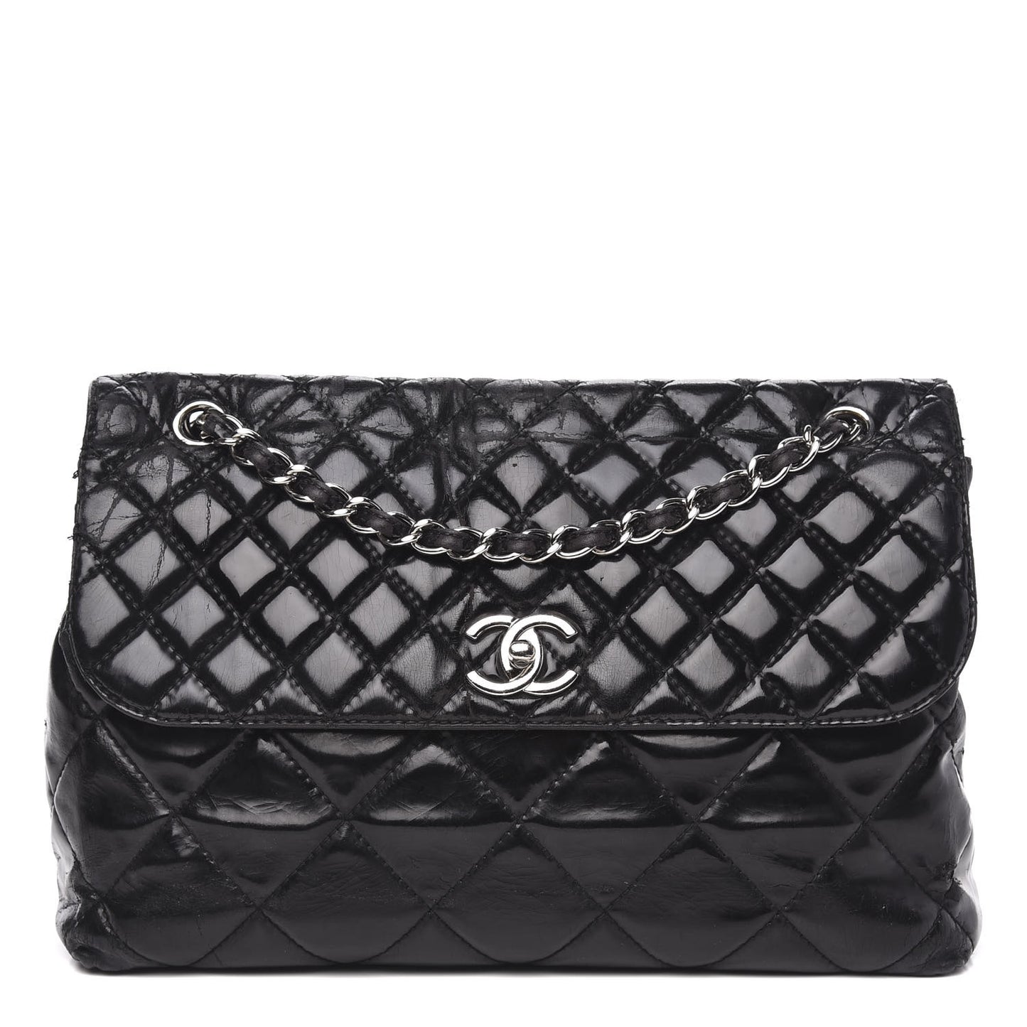 Vinyl Quilted In the Business Flap Bag Black