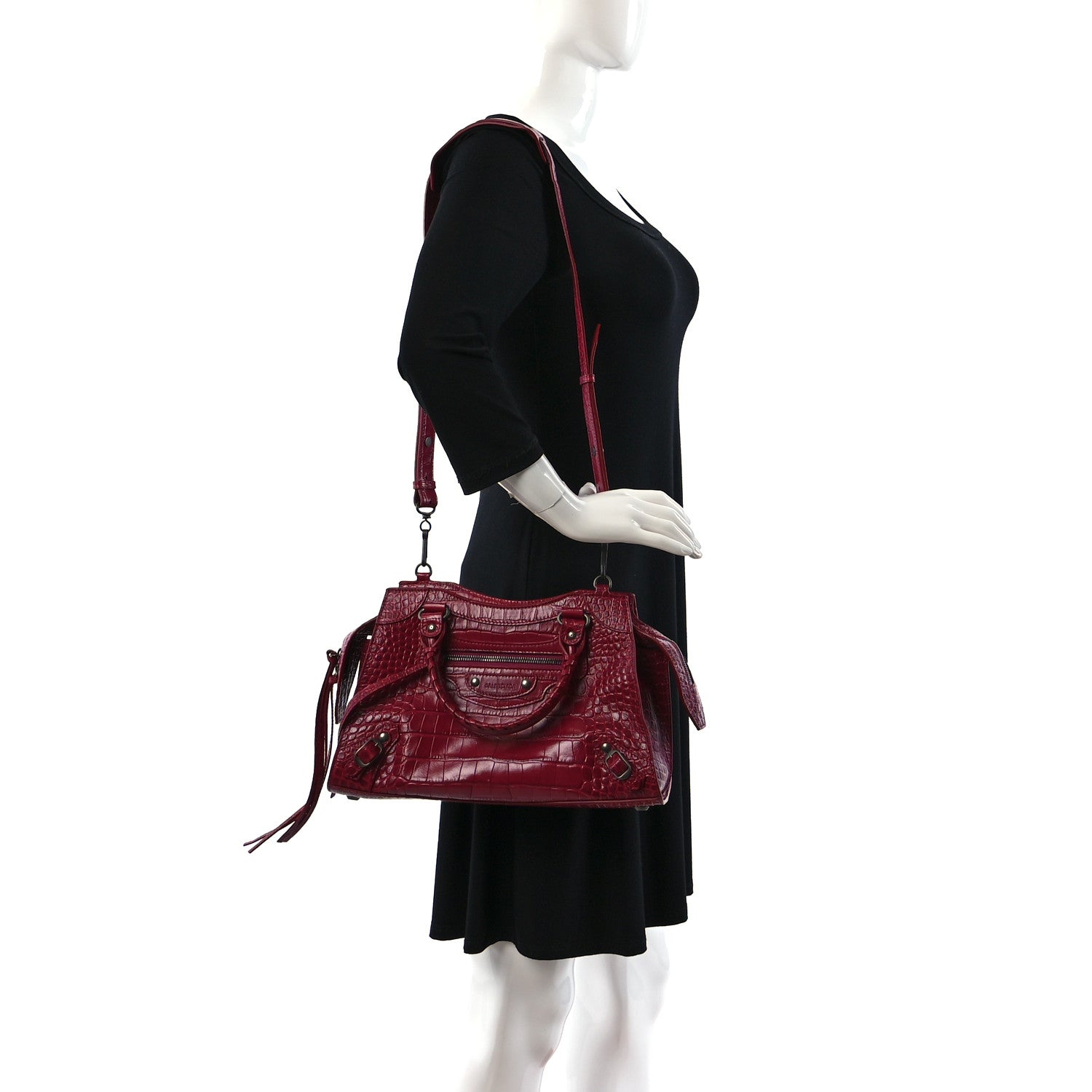 Balenciaga Calfskin Crocodile Embossed Neo Classic Silver Hardware S City Raspberry 2 of 8