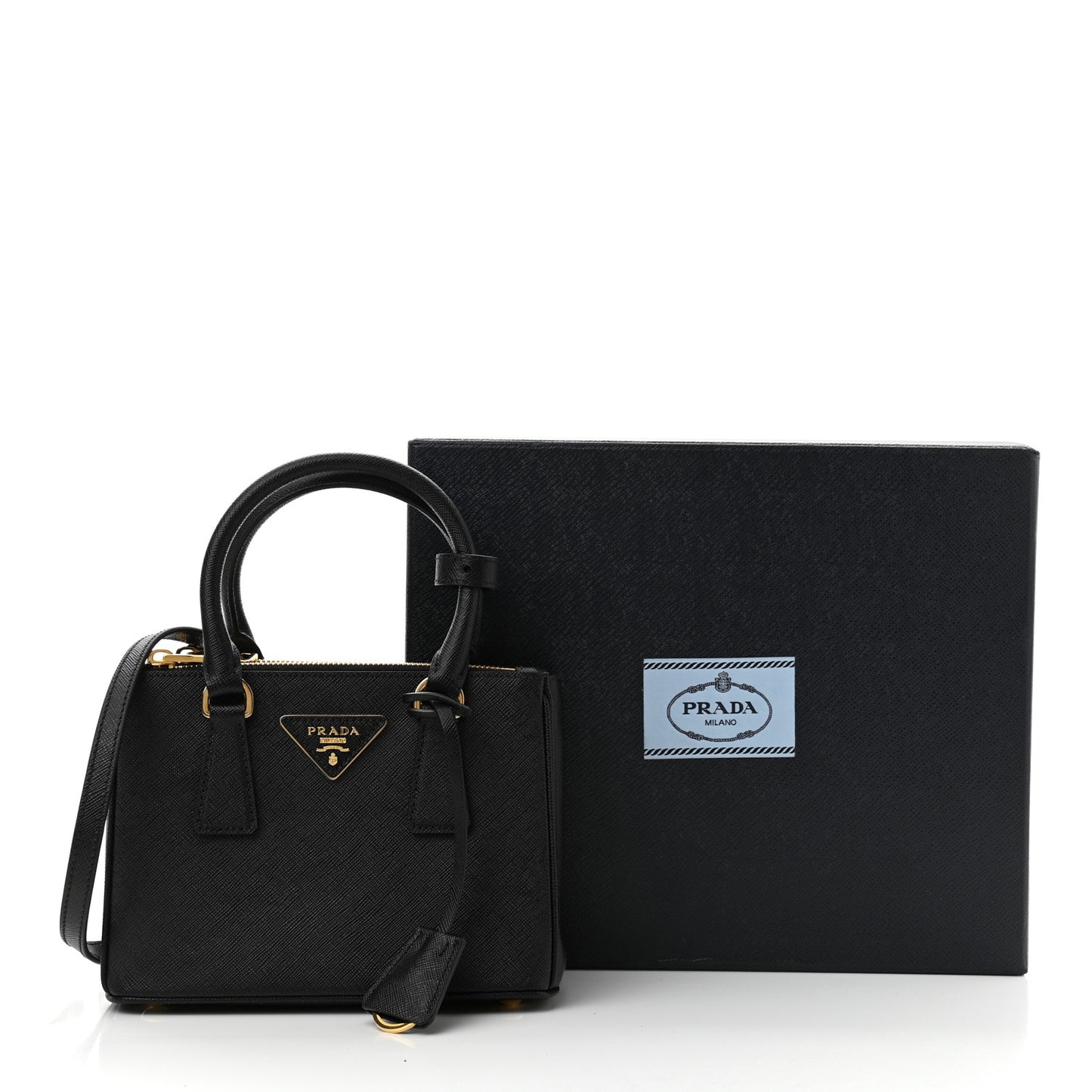 Saffiano Lux Mini Galleria Double Zip Tote Black