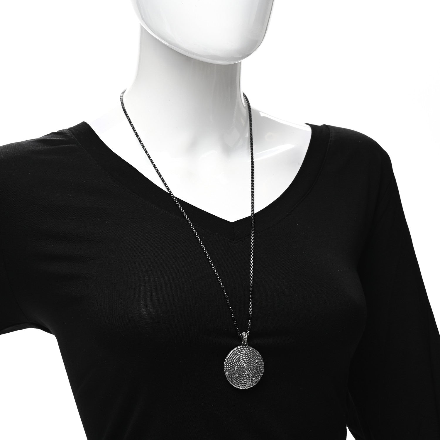 David Yurman Darkened Sterling Silver Diamond Large Cable Coil Pendant Necklace 2 of 5