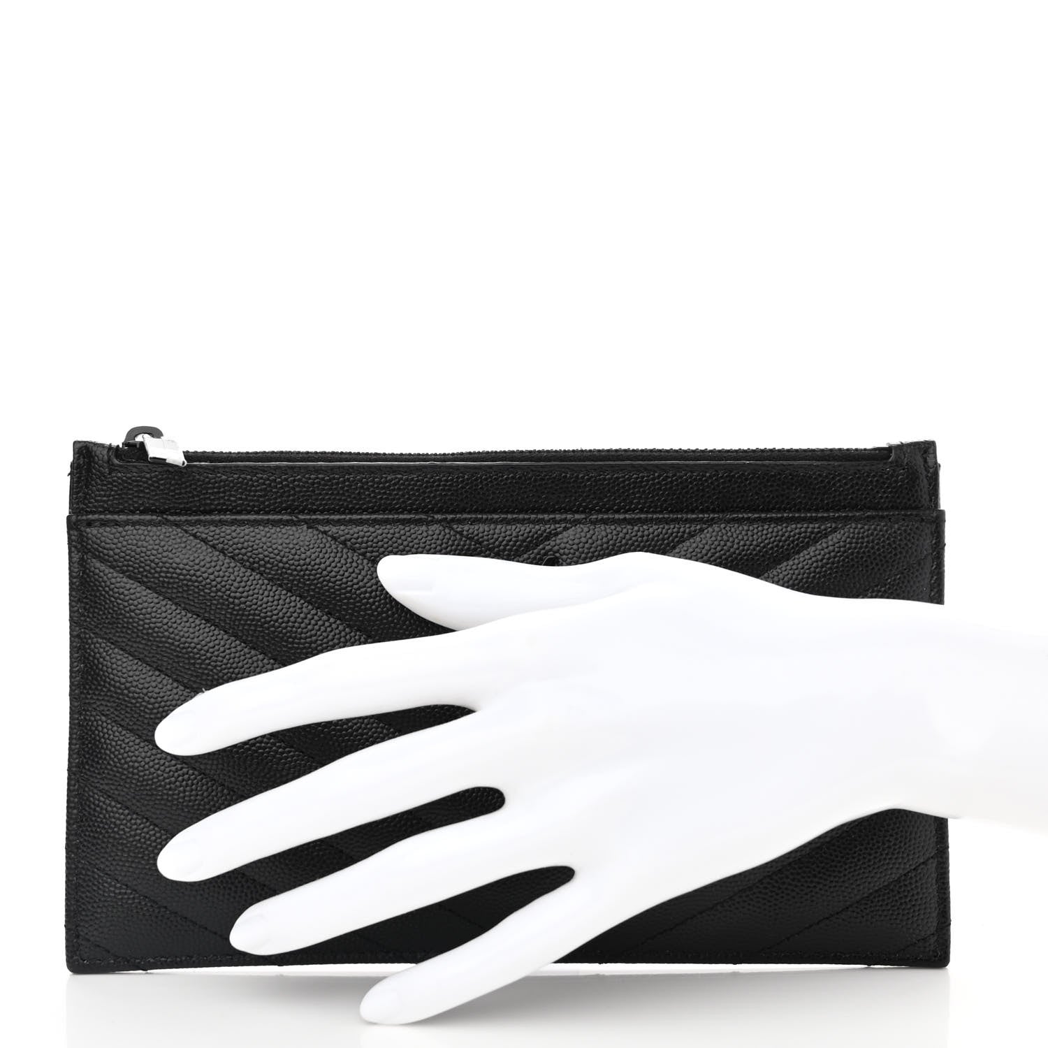 Saint Laurent Grain De Poudre Chevron Monogram Bill Pouch Black 2 of 7