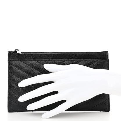 Saint Laurent Grain De Poudre Chevron Monogram Bill Pouch Black 2 of 7