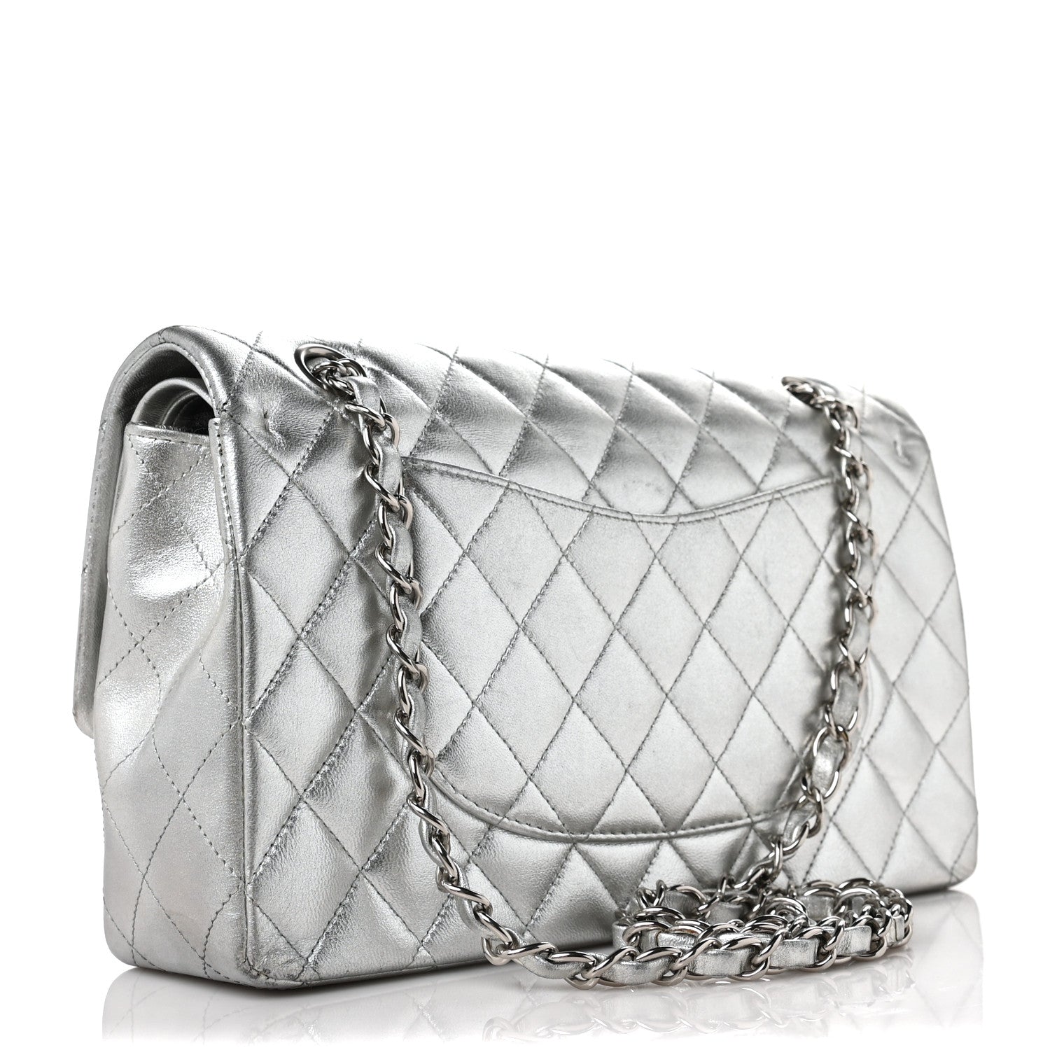 Chanel Metallic Lambskin Quilted Medium Double Flap Silver 3 of 9