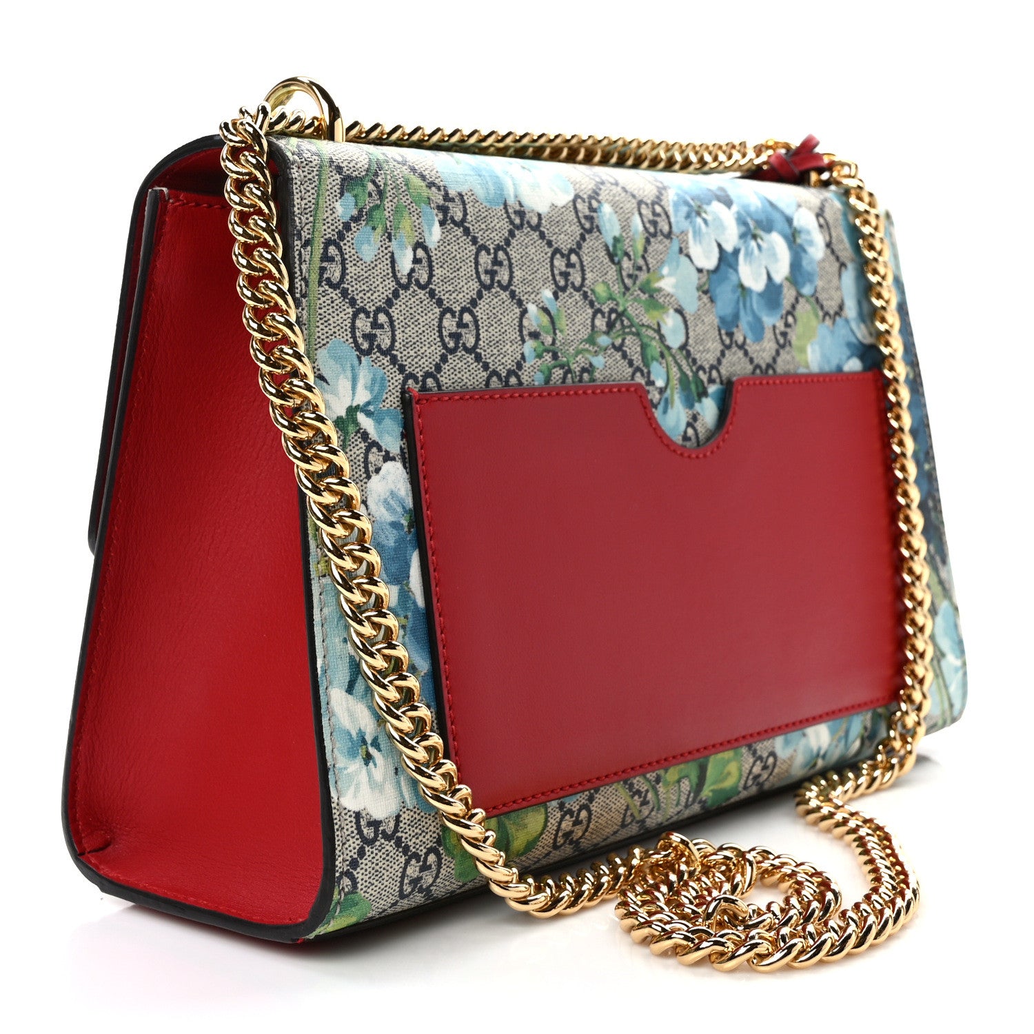 Gucci GG Supreme Monogram Blooms Medium Padlock Shoulder Bag Beige Blue Navy Hibiscus Red 3 of 10