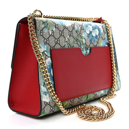Gucci GG Supreme Monogram Blooms Medium Padlock Shoulder Bag Beige Blue Navy Hibiscus Red 3 of 10