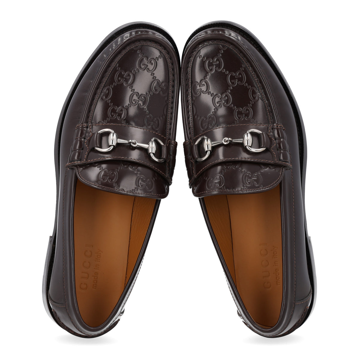 Gucci Calfskin GG Embossed Horsebit Loafers 8 Cocoa 2 of 11