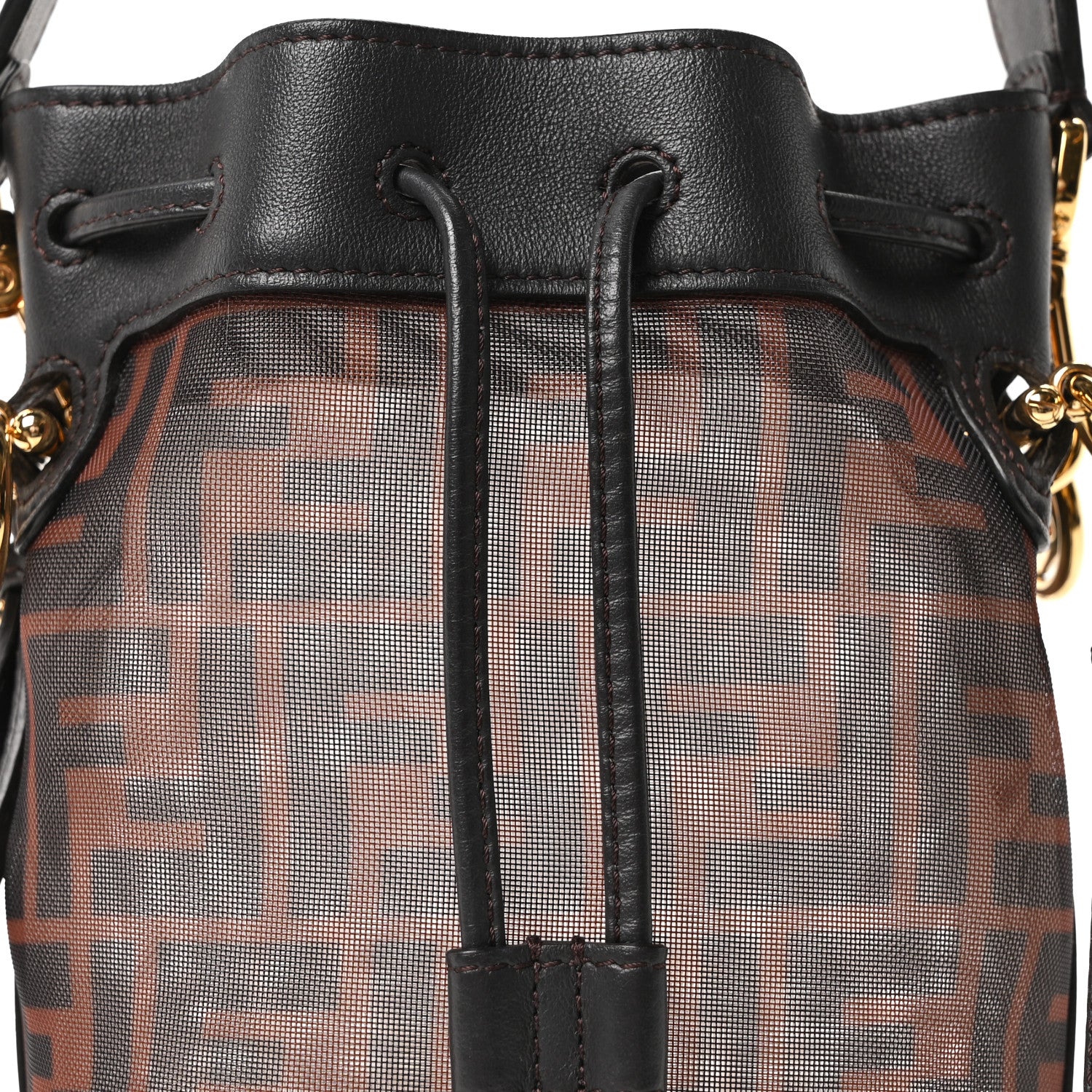 Fendi Mesh Vitello Grace F is Fendi FF 1974 Mini Mon Tresor Bucket Bag Marrone Black Ebano 8 of 10