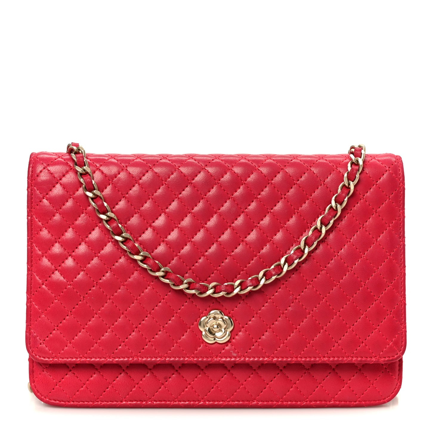 Lambskin Micro Quilted Wallet On Chain WOC Fuchsia