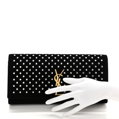 Saint Laurent Velvet Crystal Studded Classic Monogram Clutch Black 2 of 8
