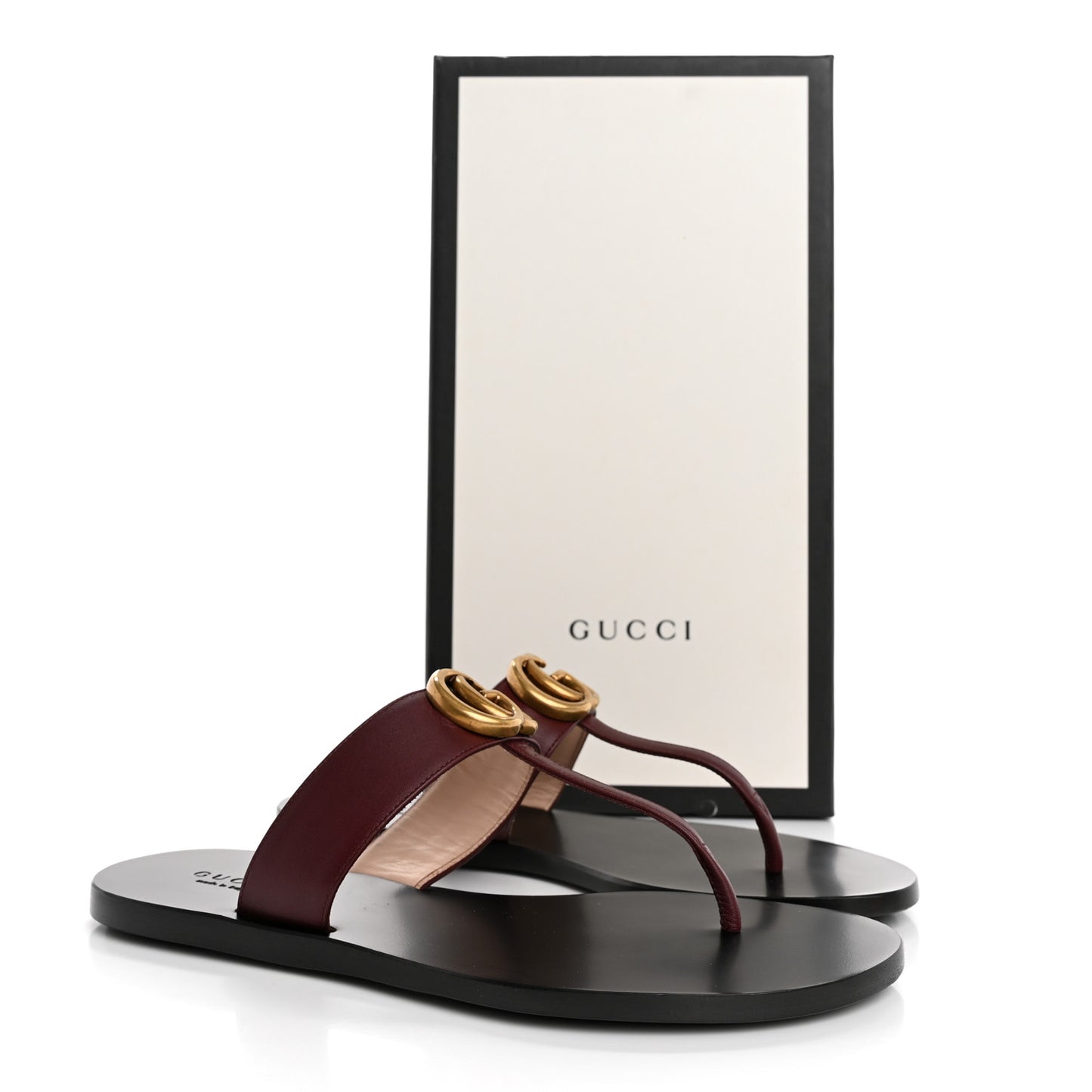 Calfskin GG Marmont Thong Sandals 36 Vintage Bordeaux