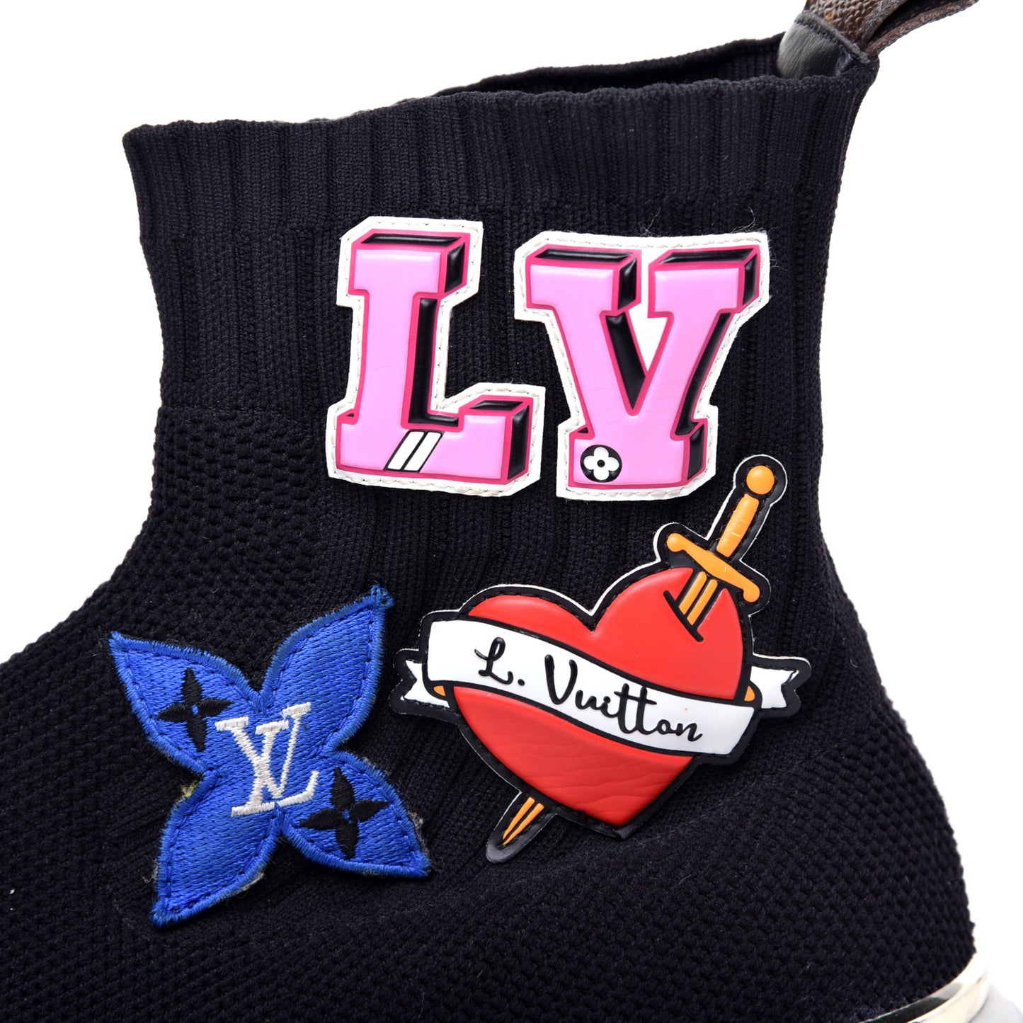 Stretch Fabric LV Black Heart Sock Sneaker 39 Black
