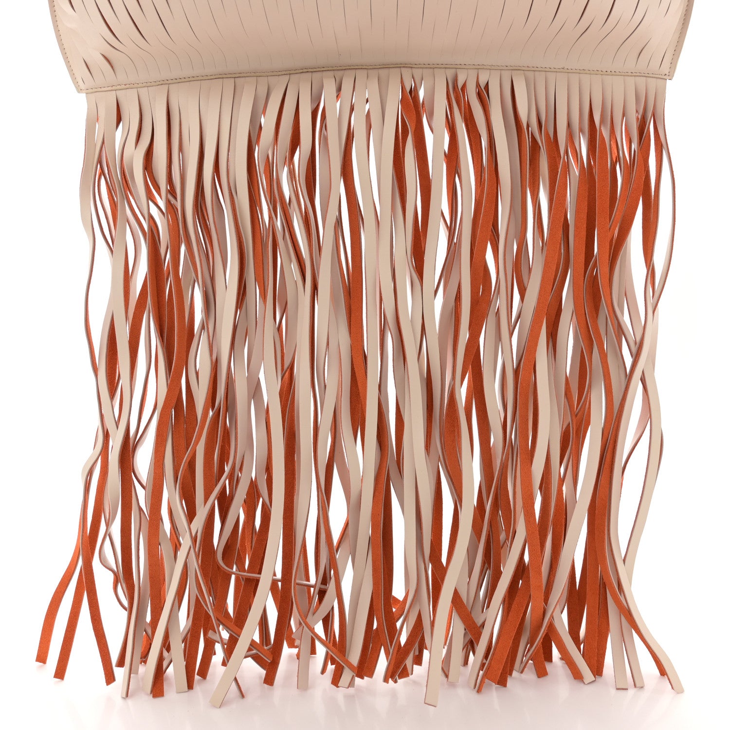Celine Calfskin Laser Cut Fringe Foldover Clutch White Orange 15 of 15