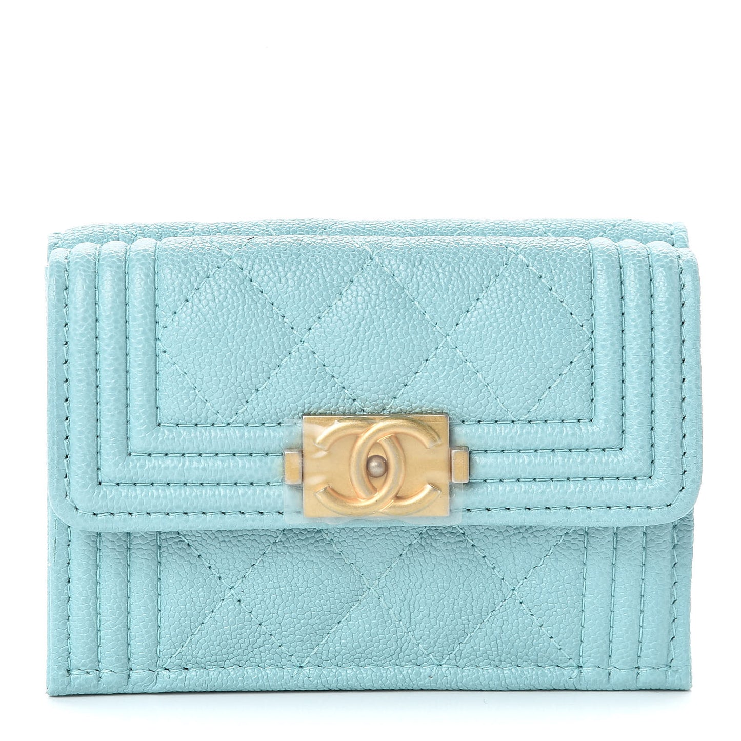 Caviar Quilted Small Boy Flap Wallet Light Blue