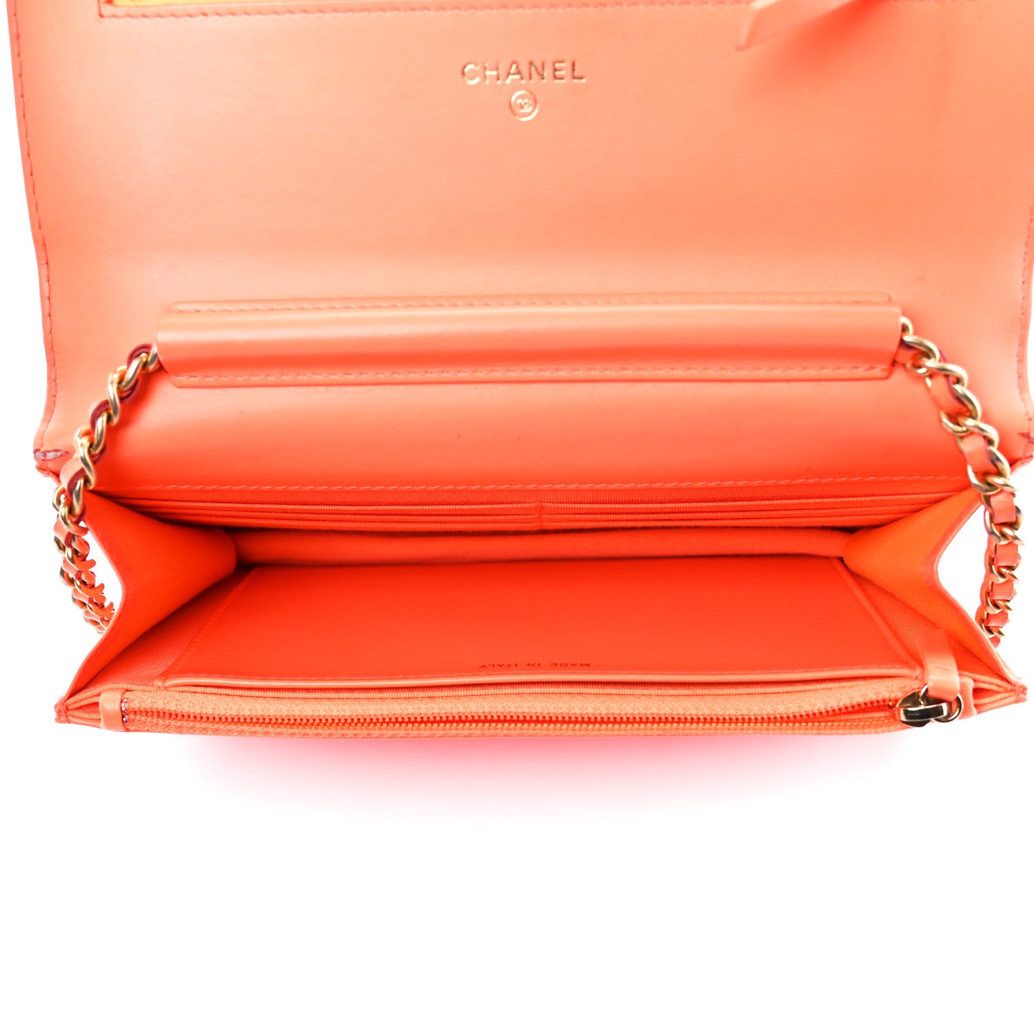Chanel Patent Calfskin Quilted Boy Wallet On Chain WOC Orange 5 of 11