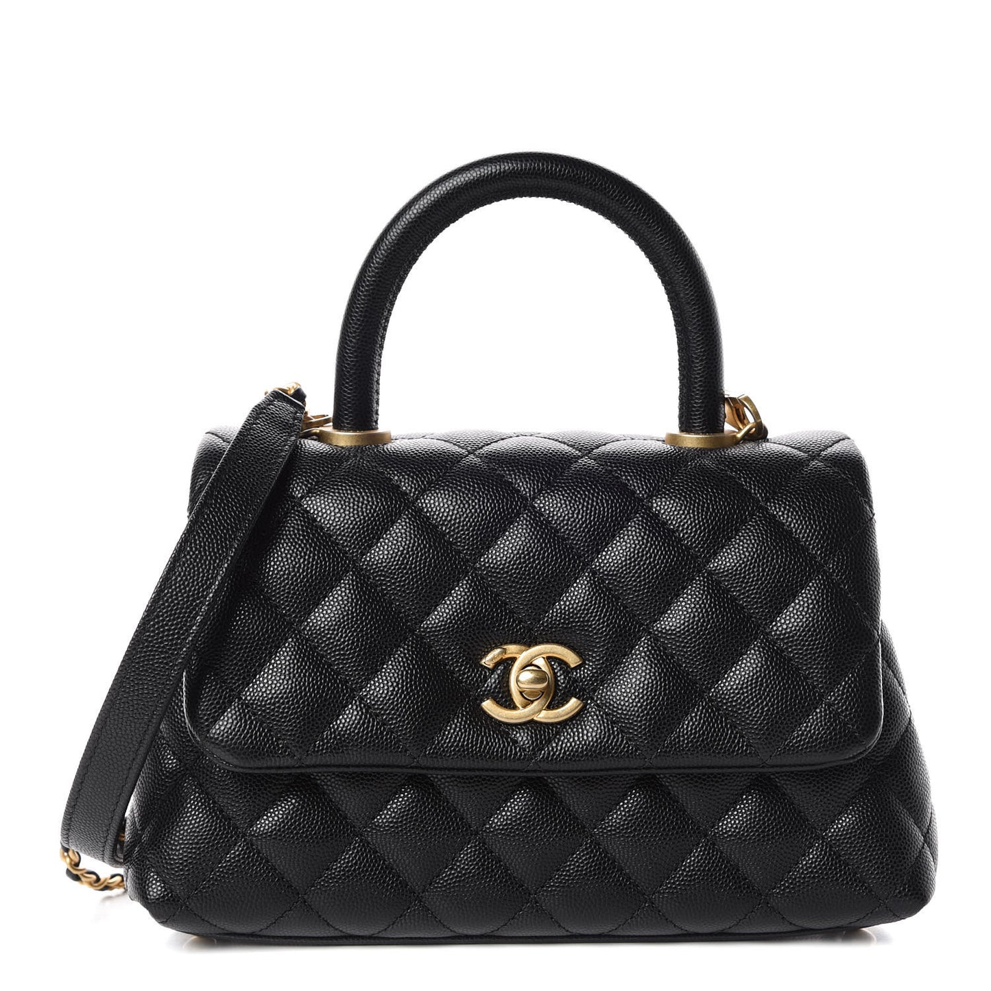 Caviar Quilted Mini Coco Handle Flap Black