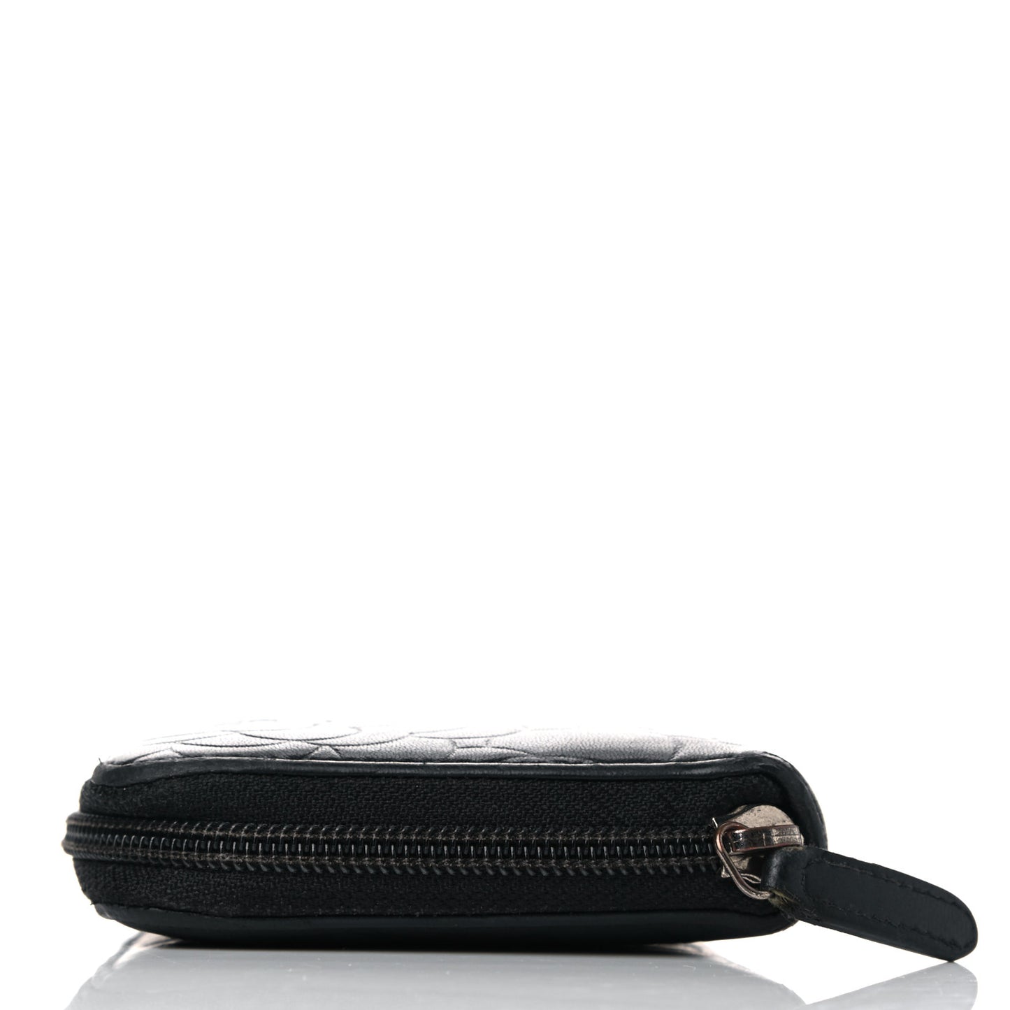 Lambskin Camellia Embossed Large Zip Around Gusset Wallet Black