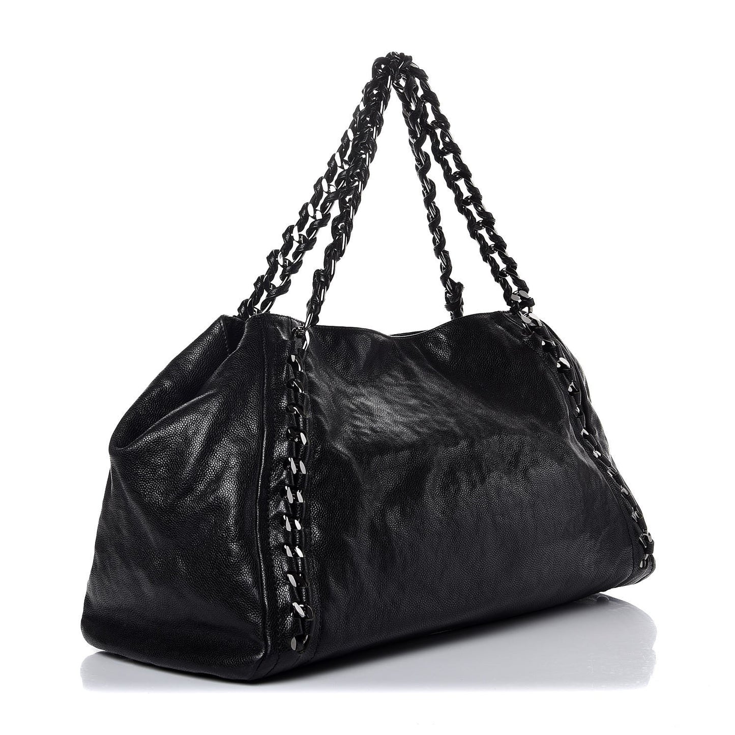 Glazed Caviar East West Modern Chain Tote Black