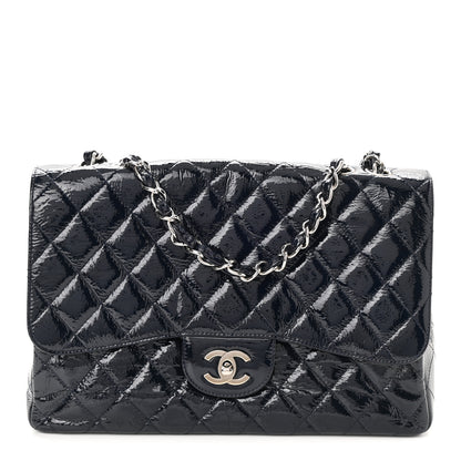 Chanel Crinkled Patent Quilted Jumbo Single Flap Dark Navy 1 of 10