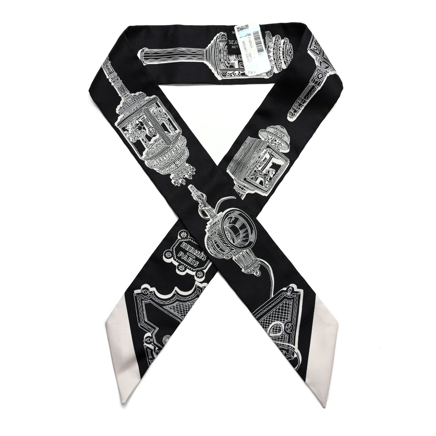 Hermes Silk Merveilleuses Lanternes Twilly Black White 1 of 4