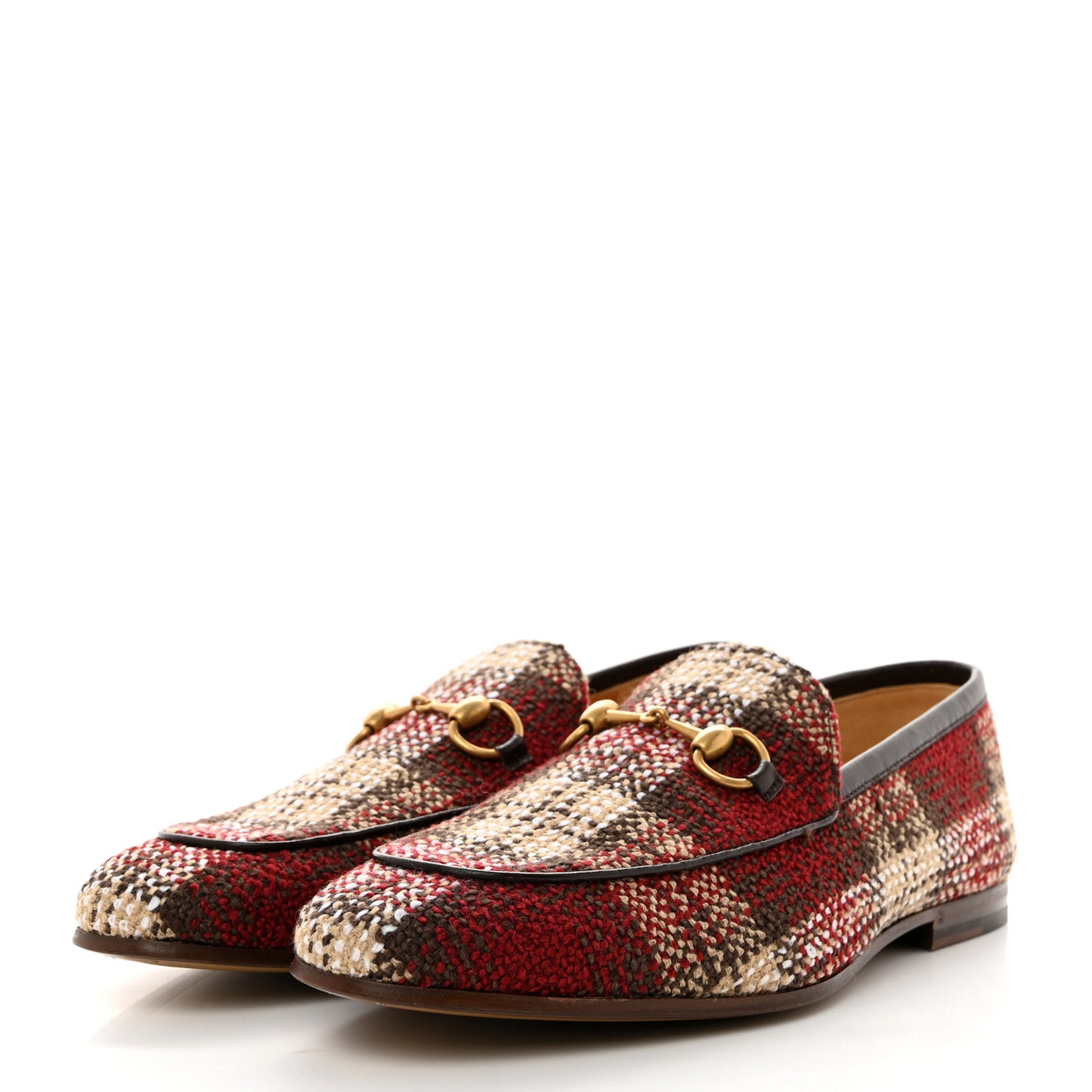 Vintage Tweed Check Horsebit Mens Jordaan Loafers 9 Red Beige White