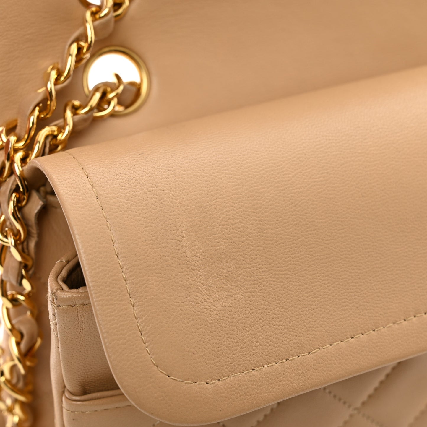 Lambskin Quilted Medium Double Flap Beige