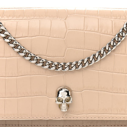 Alexander McQueen Calfskin Crocodile Embossed Skull Mini Crossbody Bag Beige 7 of 15