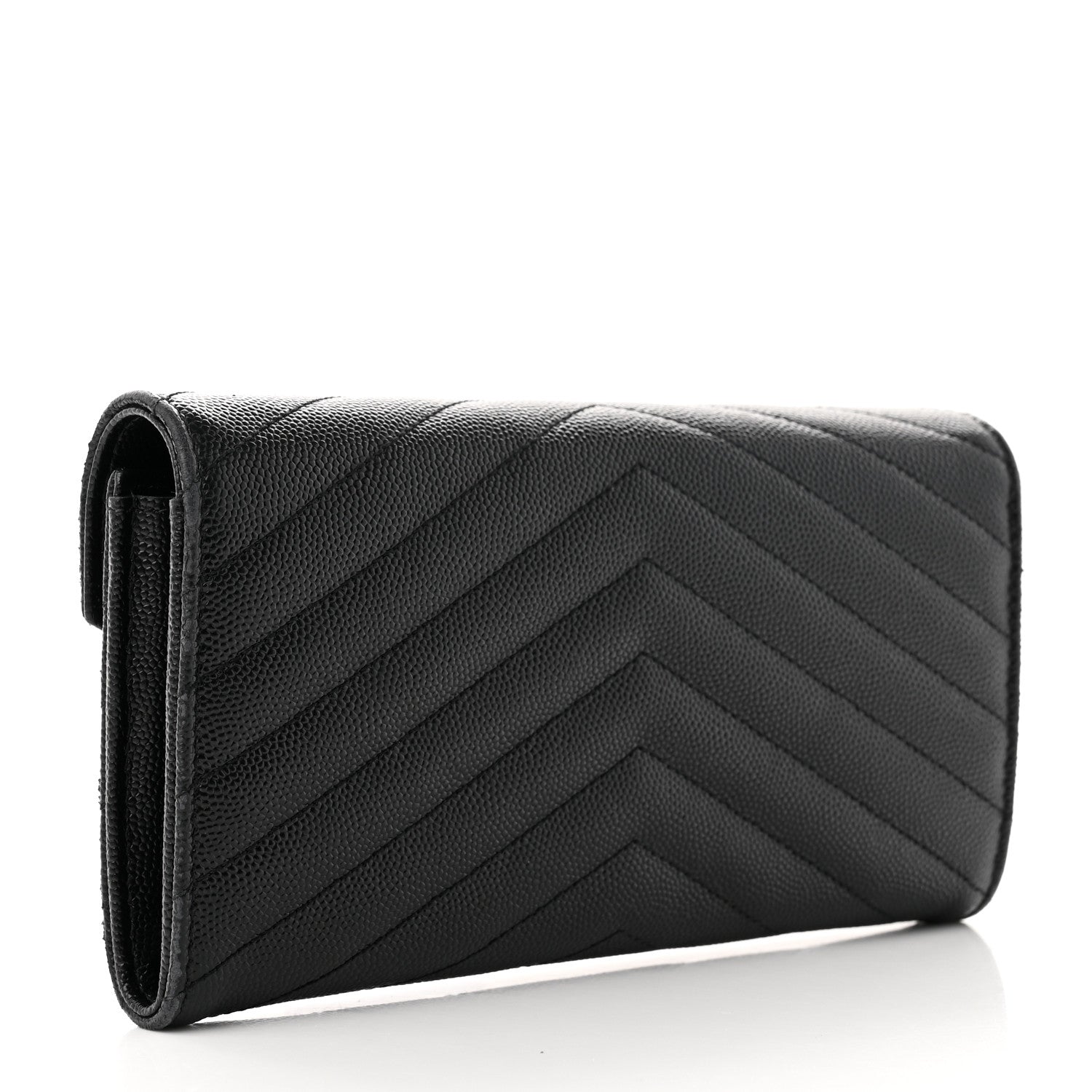 Saint Laurent Grain De Poudre Matelasse Chevron Monogram Flap Wallet Black 3 of 7