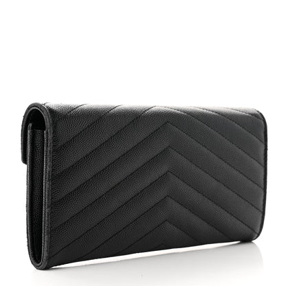Saint Laurent Grain De Poudre Matelasse Chevron Monogram Flap Wallet Black 3 of 7