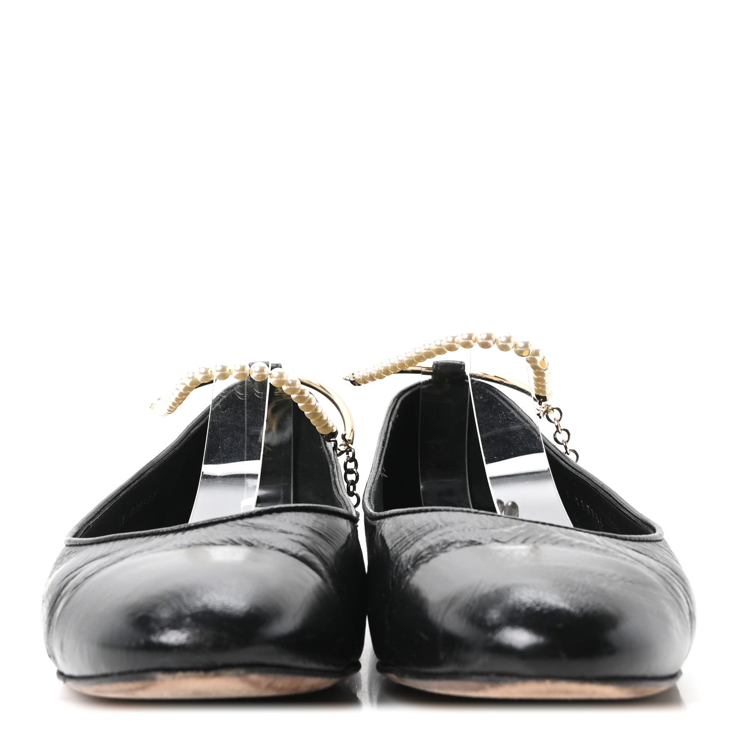 Chanel Shiny Lambskin Pearl Cap Toe Ankle Chain Ballerina Flats 41 Black 3 of 9