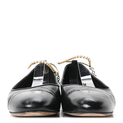 Chanel Shiny Lambskin Pearl Cap Toe Ankle Chain Ballerina Flats 41 Black 3 of 9
