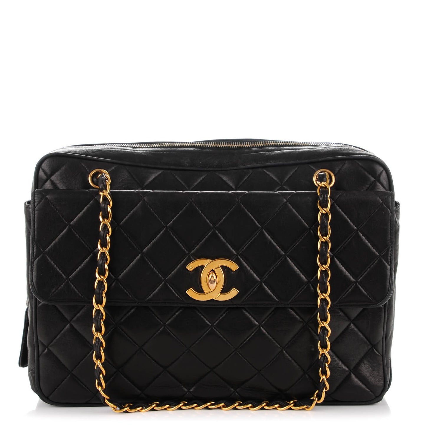 Lambskin Quilted Flap Camera Case Black
